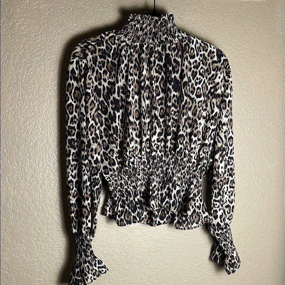 Shinestar Leopard Print Smocked Blouse